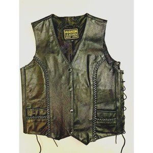Hudson Leather Women's Size Medium Braided Black Motorcycle Vest, laced sides